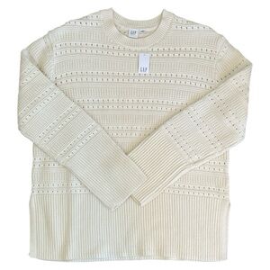 🔴Gap Ivory Cotton Long Sleeve Split Hem Pullover Cotton Oversized XS NWT